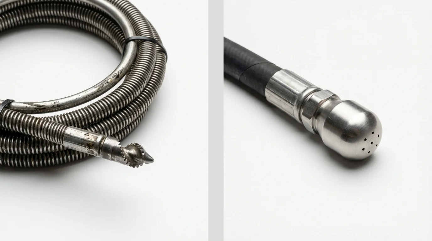 Drain snake cable and hydro jetting nozzle used for drain cleaning in Spring Lake, NC