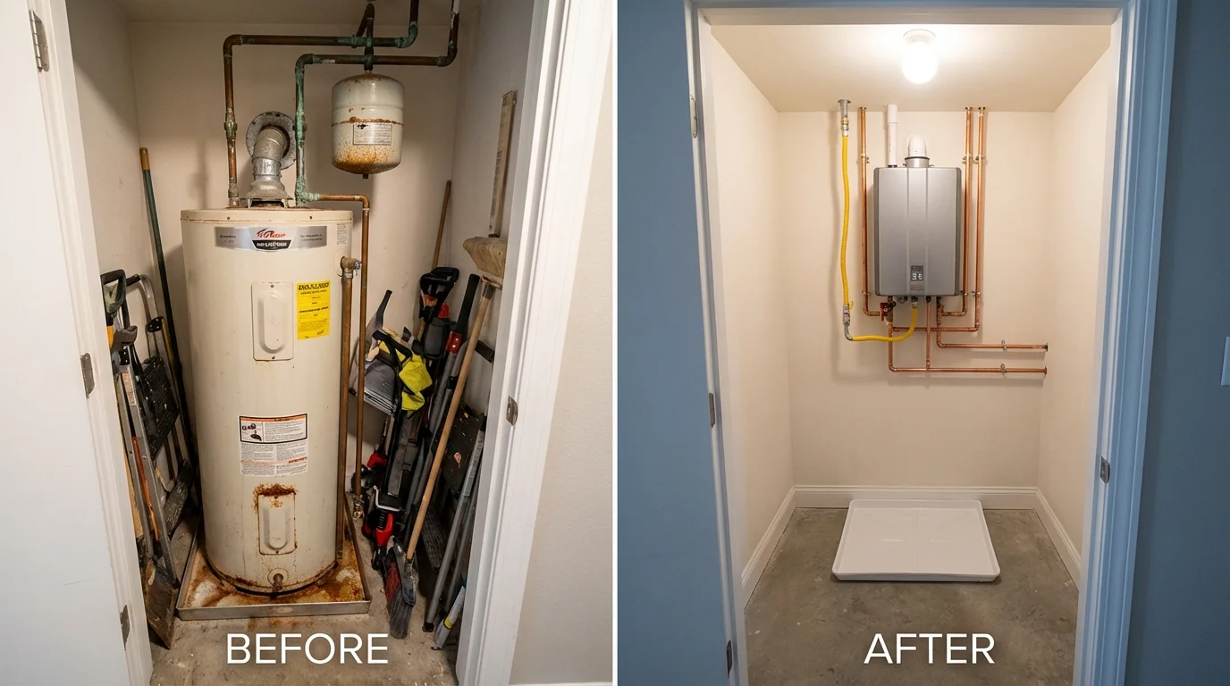 Tank water heater versus wall-mounted tankless unit comparison for Spring Lake, NC homeowners