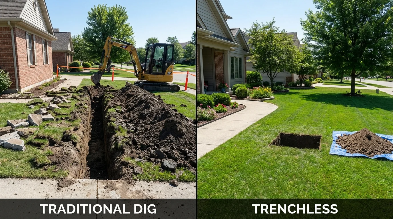 Trenchless sewer repair with minimal yard damage versus traditional excavation in Spring Lake, NC